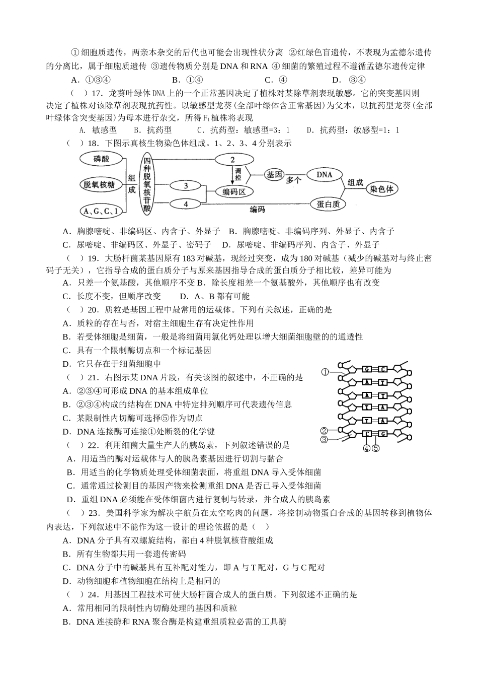 攀枝花市七中2007届高三生物(选修)教材综合训练_第3页