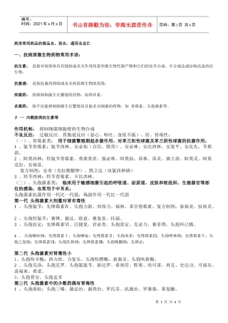 药房常用药品的商品名、别名、通用名总汇