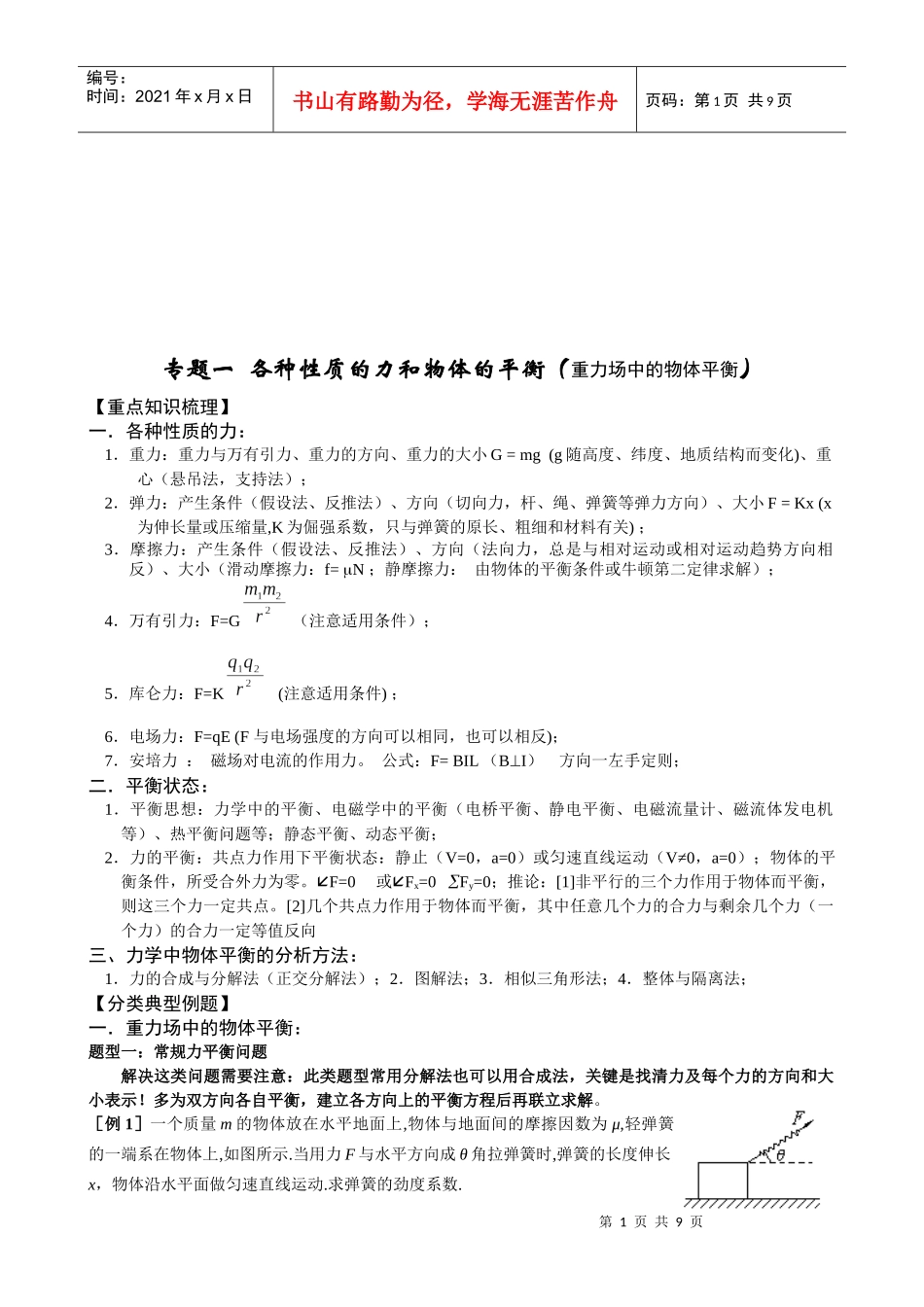 高三物理--各种性质的力和物体的平衡讲义_第1页