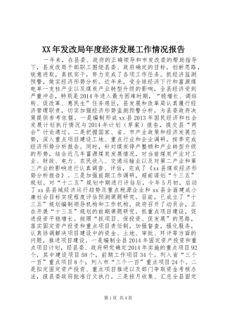 XX年发改局年度经济发展工作情况报告