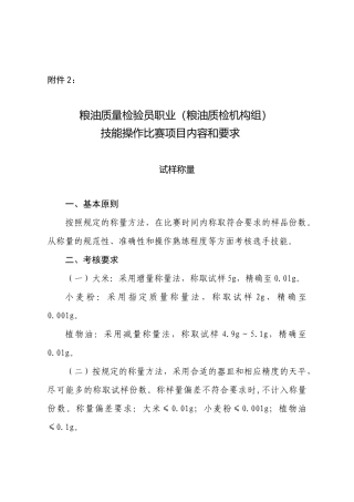粮油质量检验员职业(粮油质检机构组)技能操作比赛项目内容和要求