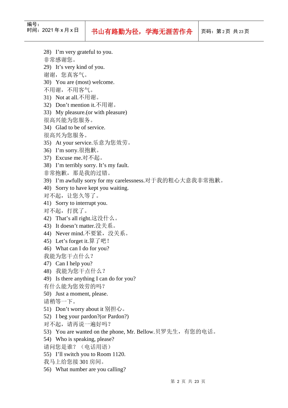 酒店常用英语500句(DOC23页)_第2页