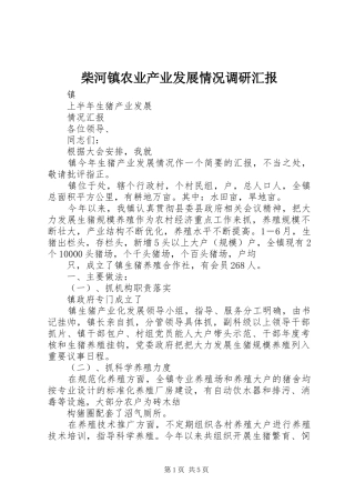 柴河镇农业产业发展情况调研汇报