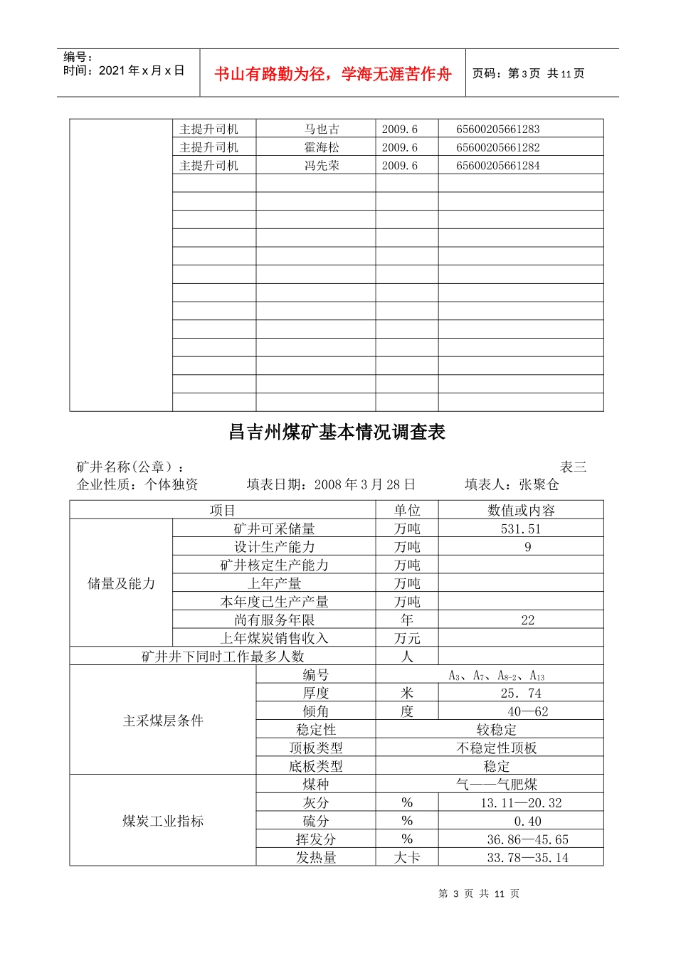 鑫龙煤矿基本情况调查表_第3页
