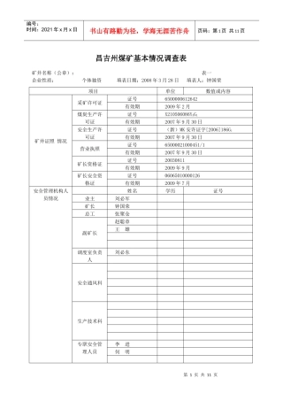 鑫龙煤矿基本情况调查表