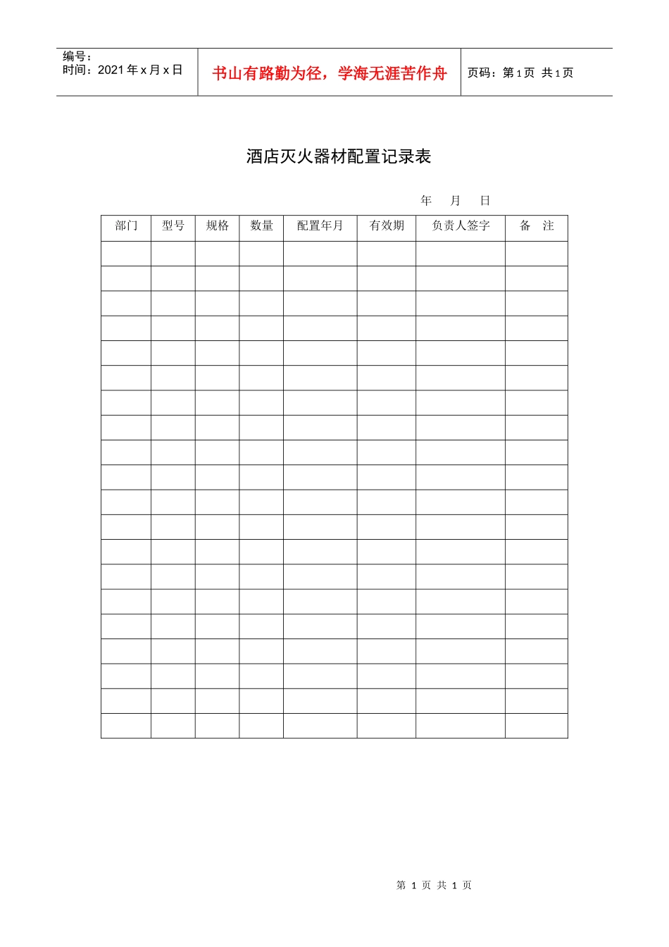 酒店灭火器材配置记录表_第1页