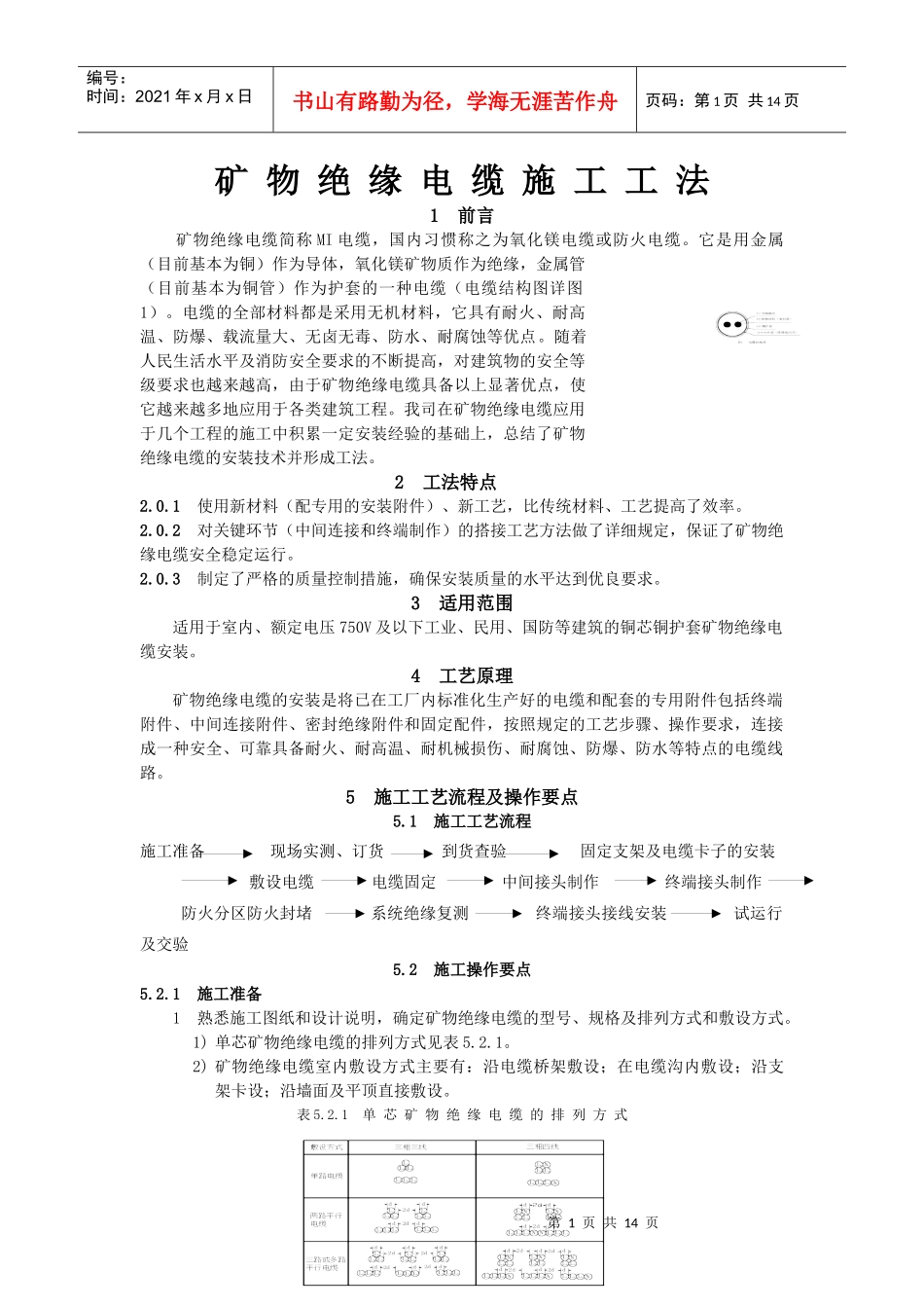 矿物绝缘电缆施工工法_第1页