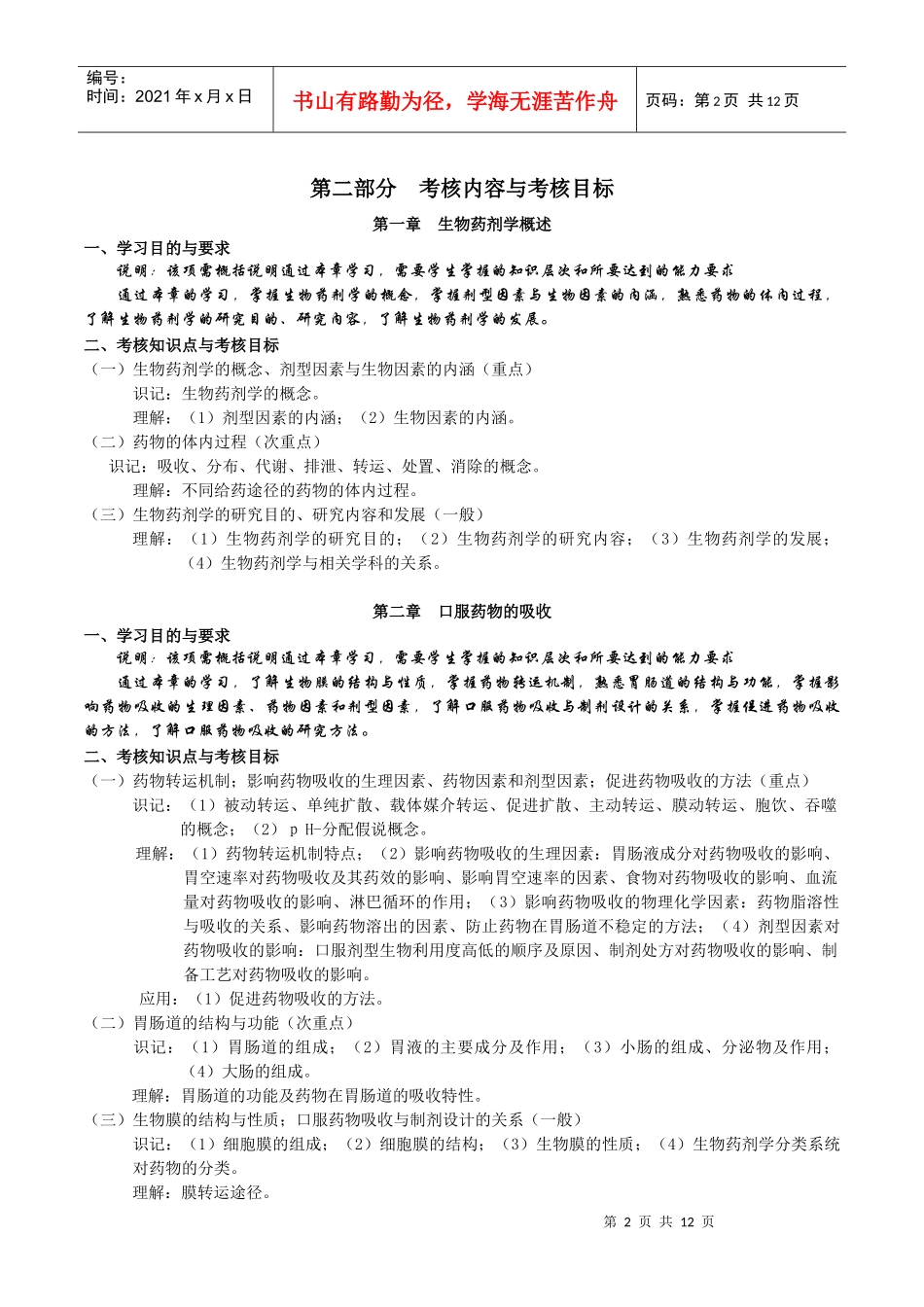 课程名称生物药剂及药物动力学_第2页