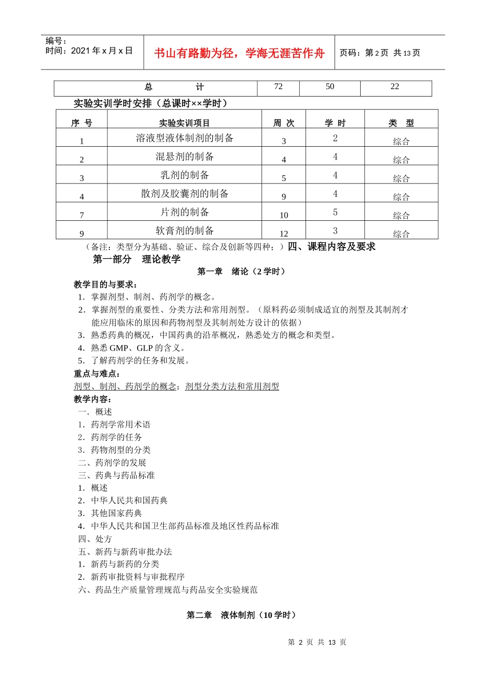 药物制剂技术教学大纲_第2页