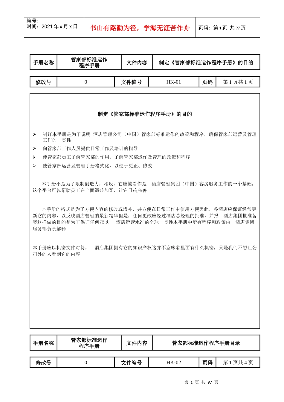 酒店管家部标准运作程序手册_第1页