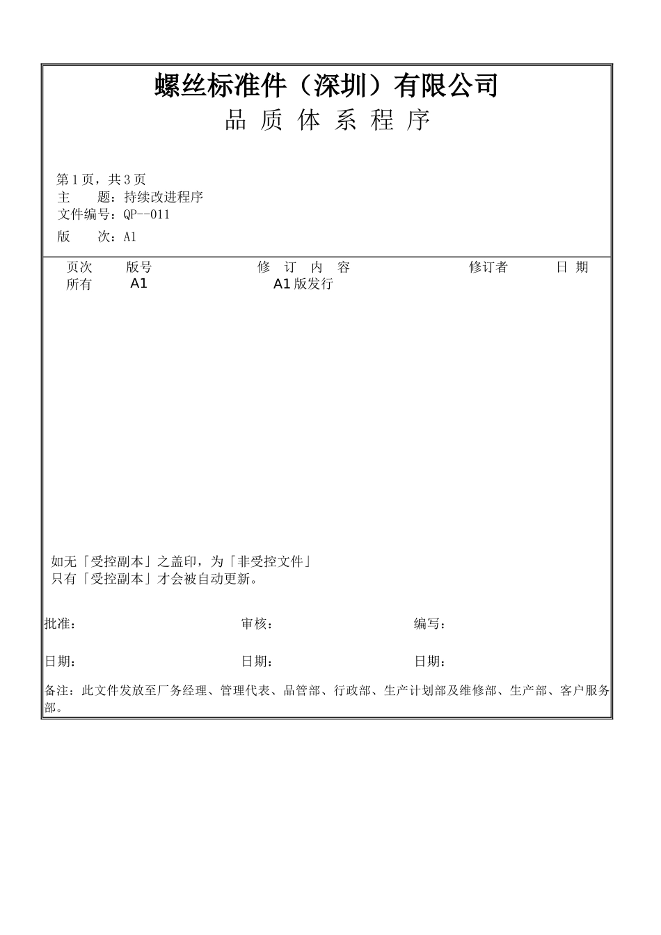 螺丝有限公司ISO90001范本--持续改进程序（doc）_第1页
