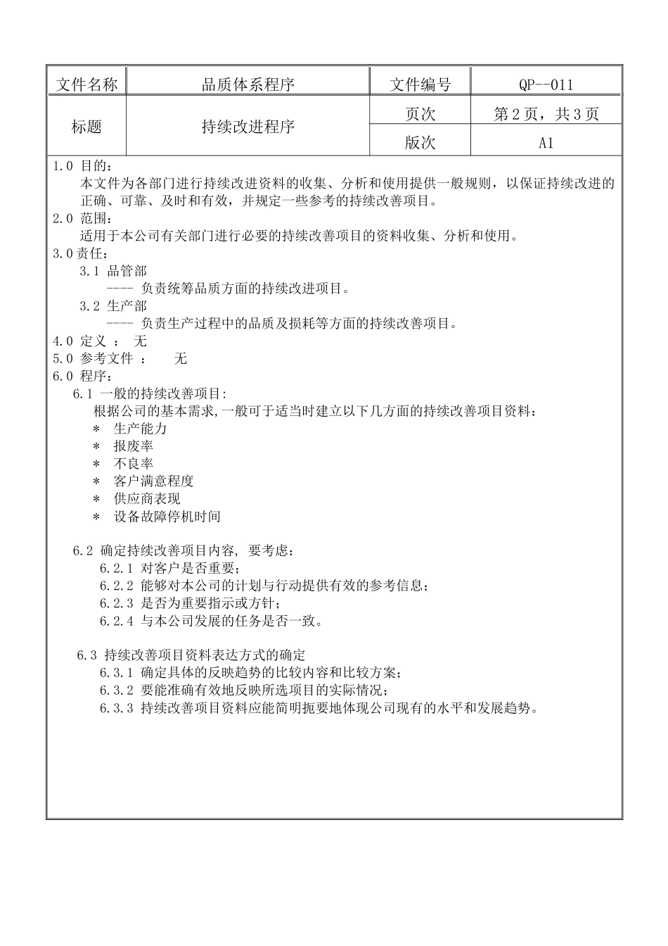 螺丝有限公司ISO90001范本--持续改进程序（doc）_第2页