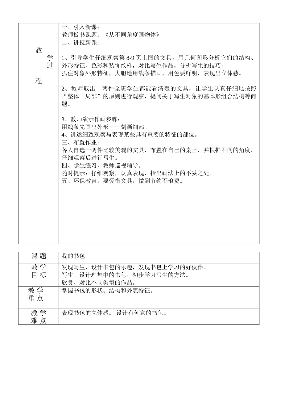 岭南版四年级全册美术教学设计_第3页