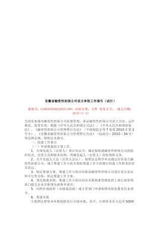 某某省融资性担保公司设立审批工作指南