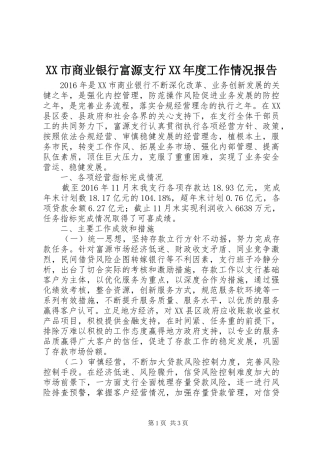 XX市商业银行富源支行XX年度工作情况报告
