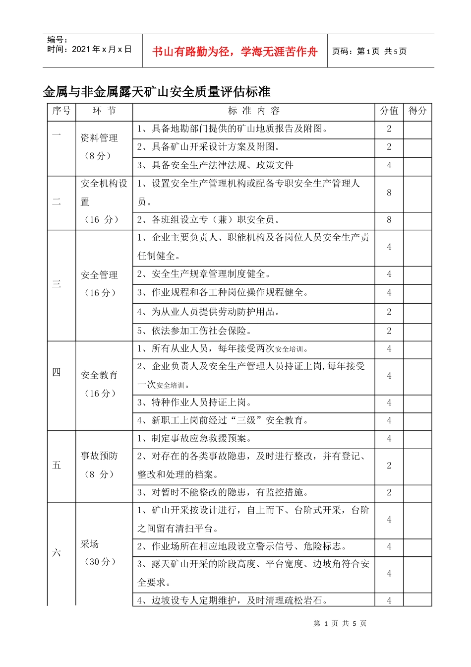 金属与非金属露天矿山安全质量评估标准_第1页
