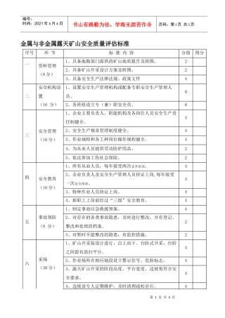 金属与非金属露天矿山安全质量评估标准