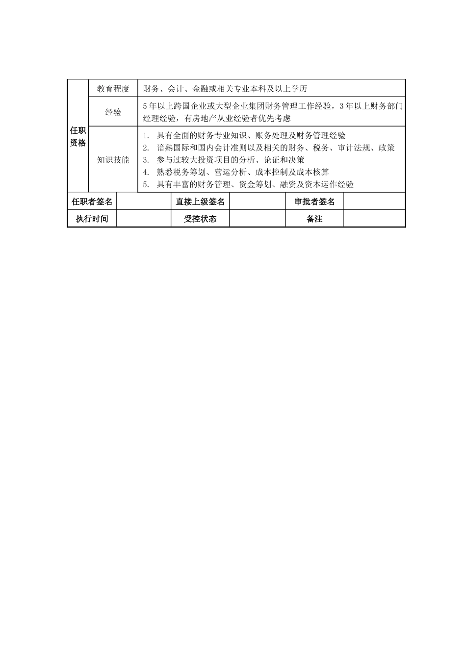 莱茵达公司集团财务部经理职位说明书_第2页