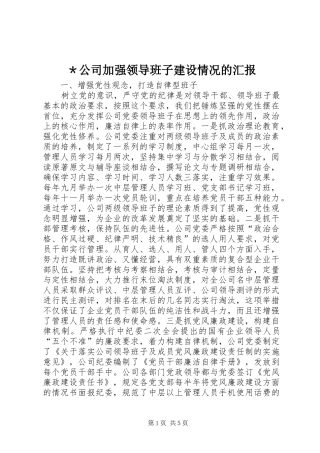 ＊公司加强领导班子建设情况的汇报