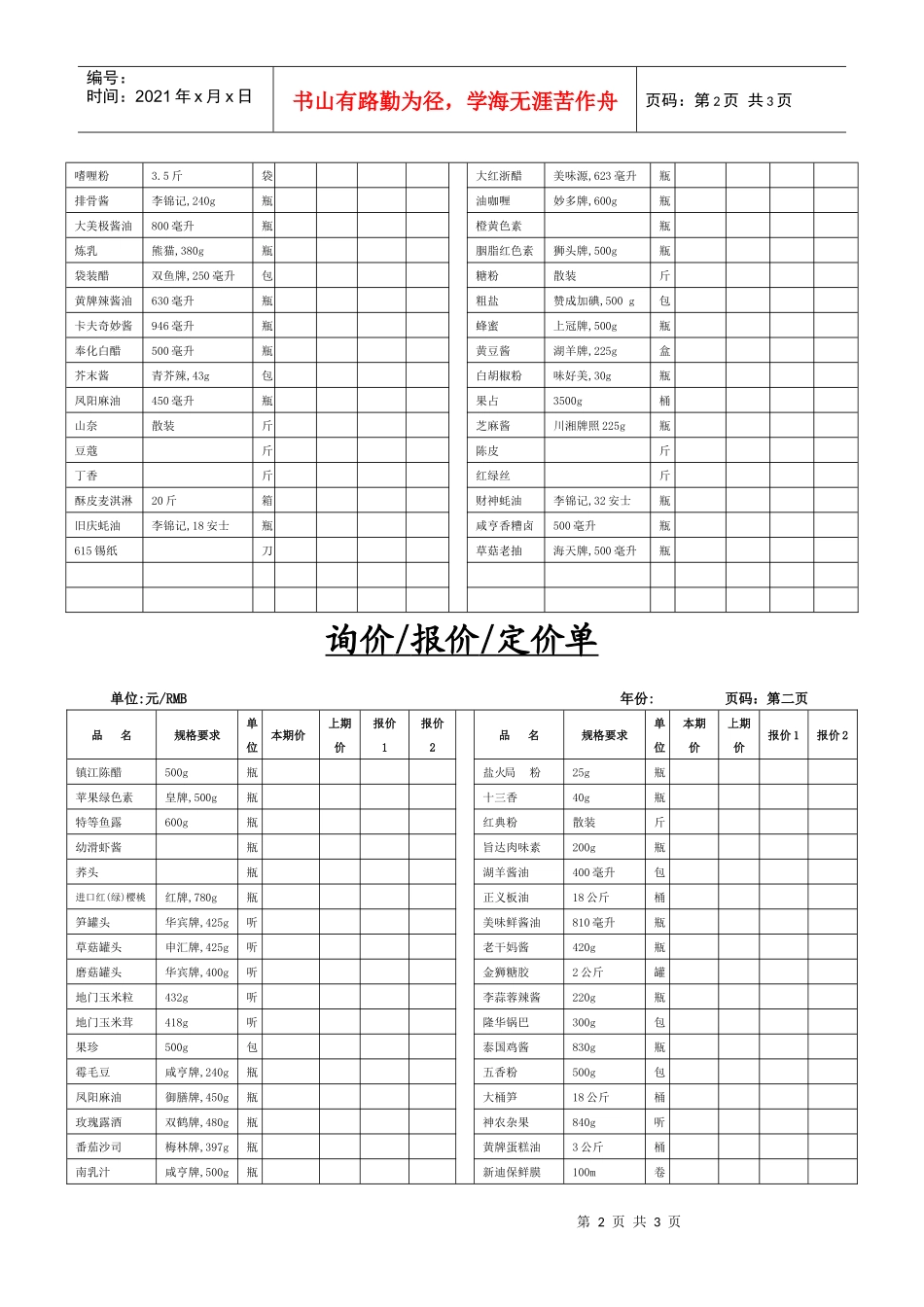 餐饮采购报价单7-调味调料品类_第2页