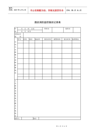 酒店消防监控值班记录表