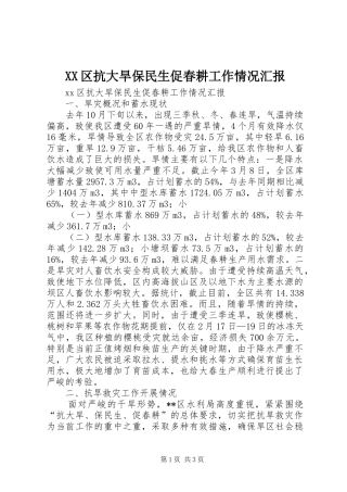 XX区抗大旱保民生促春耕工作情况汇报