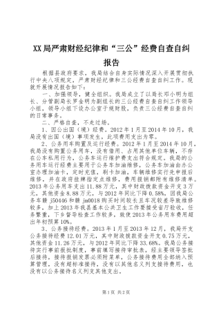 XX局严肃财经纪律和“三公”经费自查自纠报告