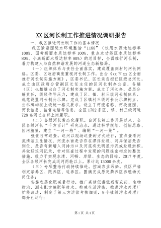 XX区河长制工作推进情况调研报告
