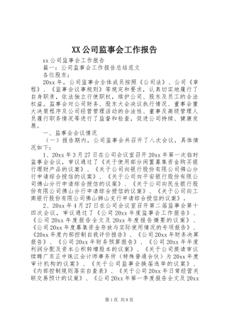XX公司监事会工作报告