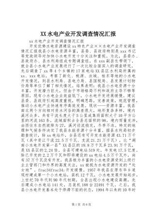 XX水电产业开发调查情况汇报