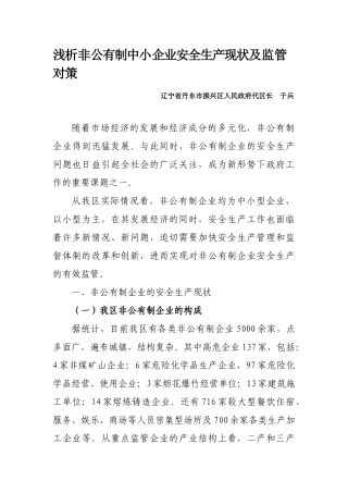 浅析非公有制中小企业安全生产现状及监管对策