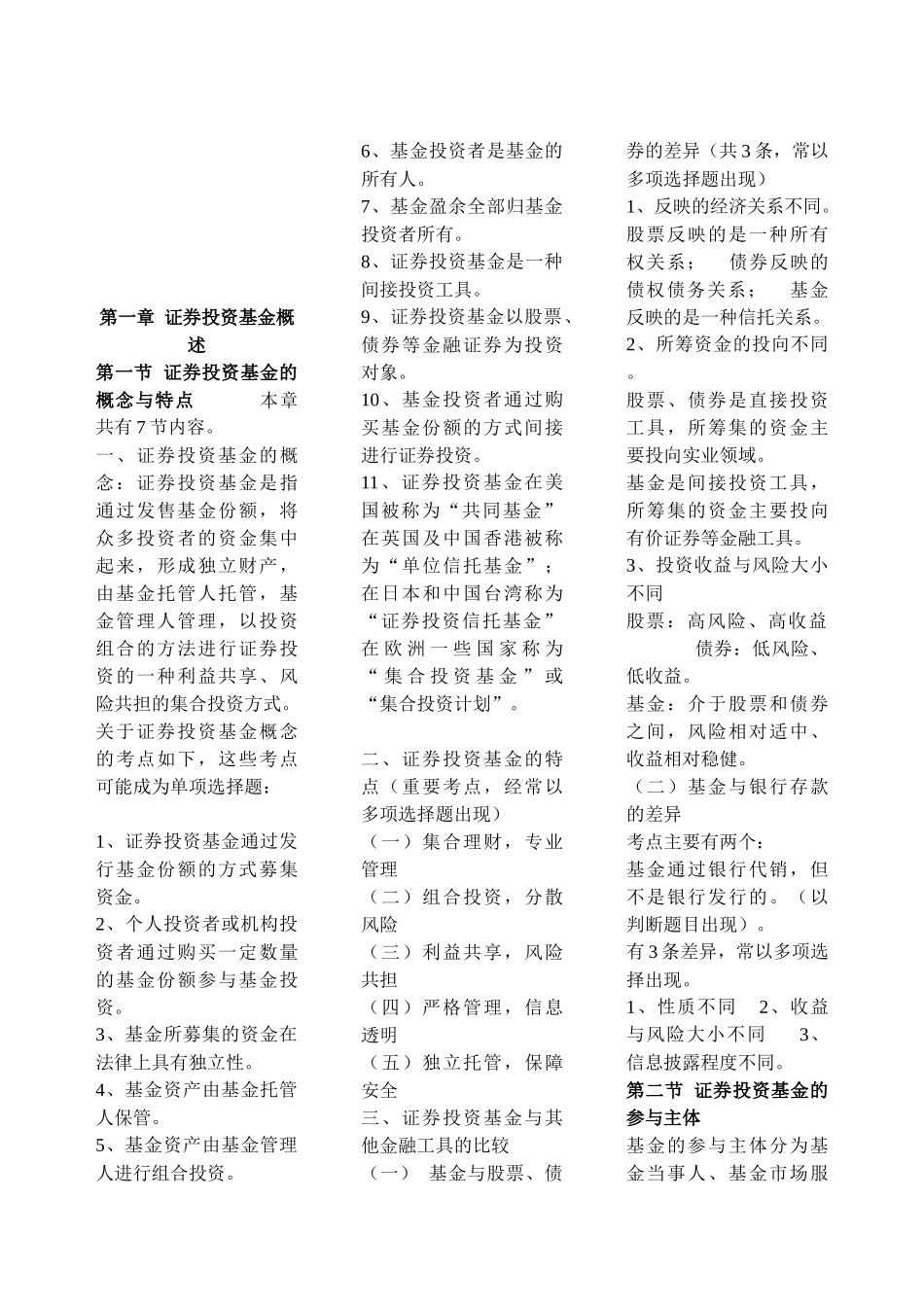 历年证券投资基金考试重点_第1页