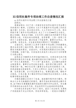 XX信用社案件专项治理工作自查情况汇报