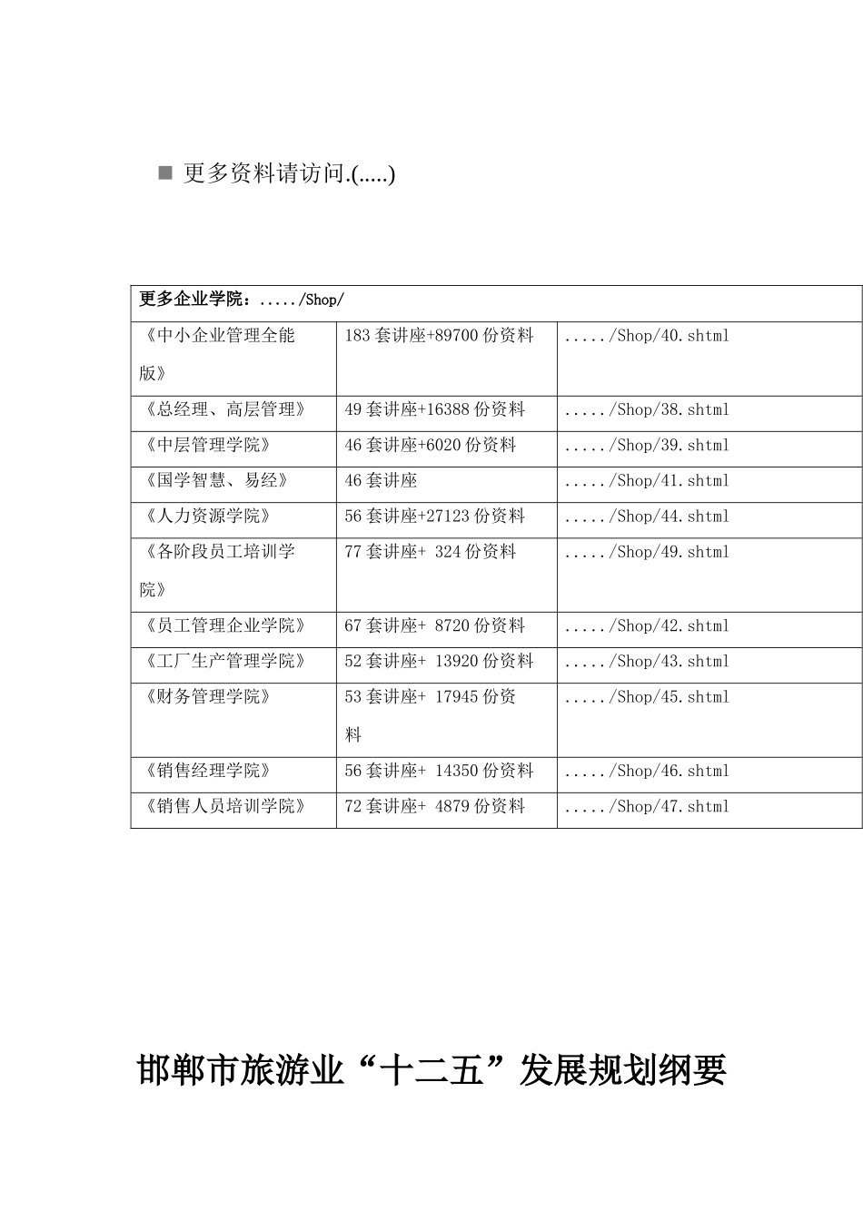 邯郸市旅游业“十二五”发展规划详述_第1页