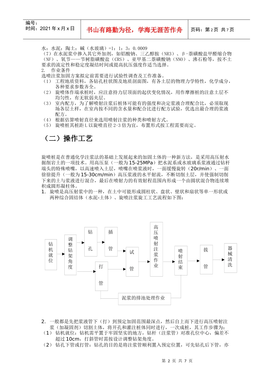 高压喷射注浆法(旋喷桩法)施工工艺标准_第2页