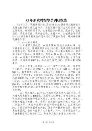 XX年新农村指导员调研报告