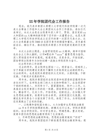 XX年学院团代会工作报告