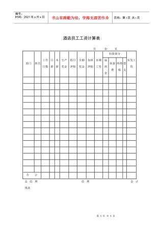 酒店员工工资计算表