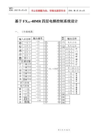 电气控制与PLC课程设计(基于FX2N-48MR四层电梯控制系统设计)