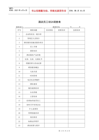 酒店员工培训调查表