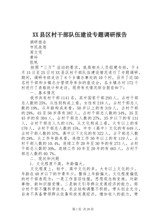 XX县区村干部队伍建设专题调研报告