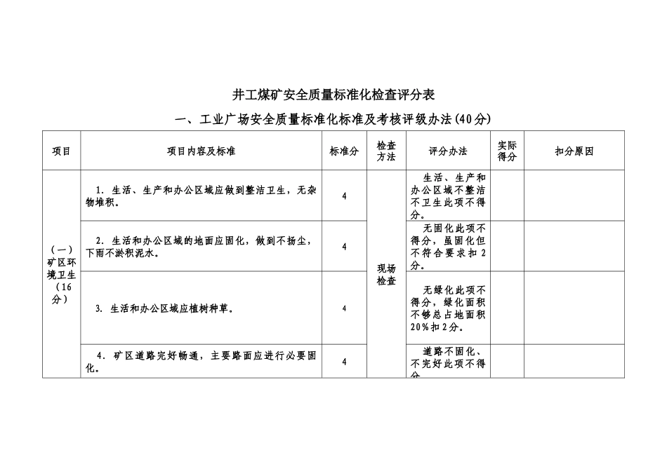 井工煤矿安全质量标准化检查评分表_第1页