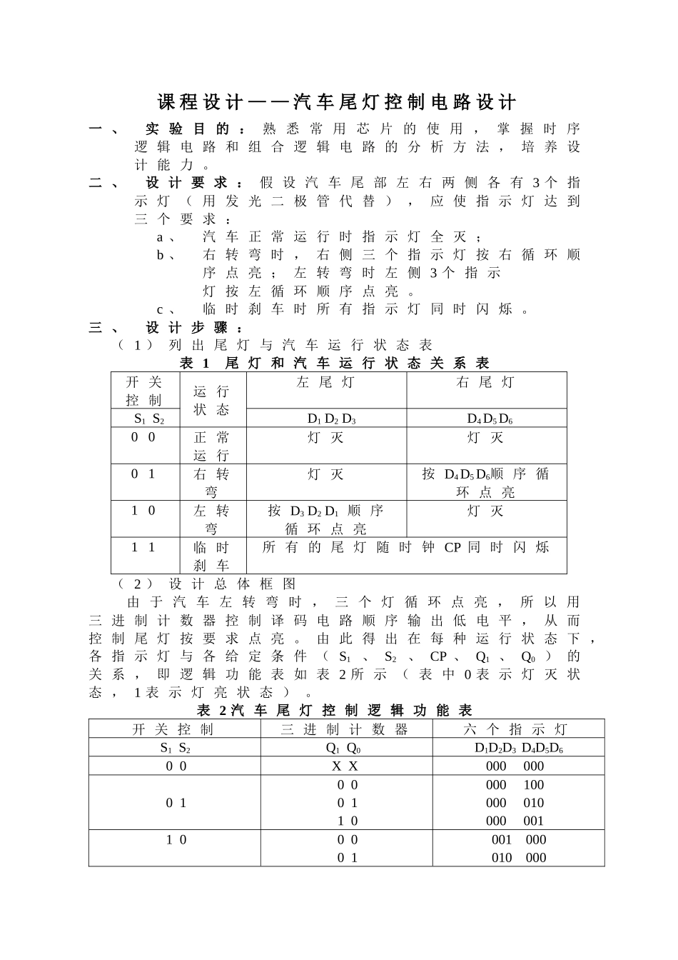 汽车尾灯控制电路设计(09修改)_第1页
