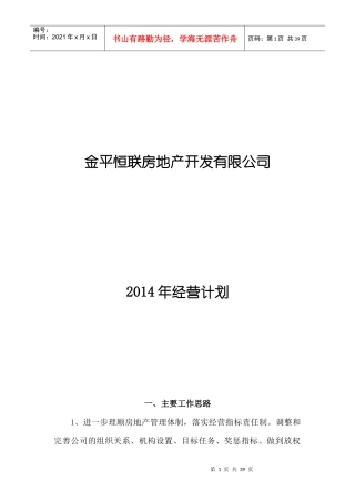 金平恒联房地产开发有限公司经营计划