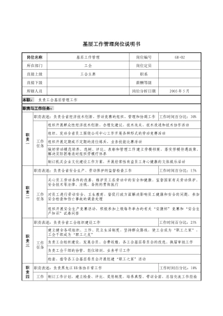 通信行业-工会-基层工作管理岗位说明书