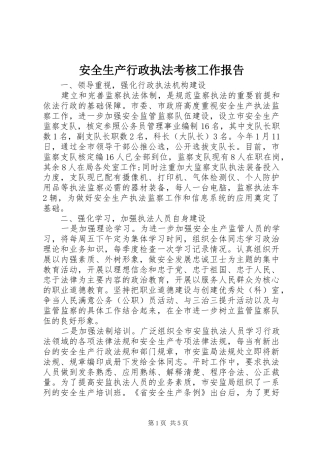 安全生产行政执法考核工作报告