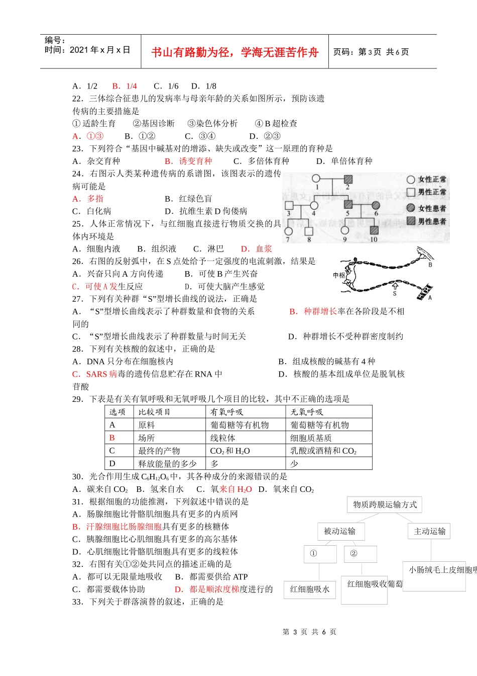 省学业水平测试生物模拟试题(五)_第3页