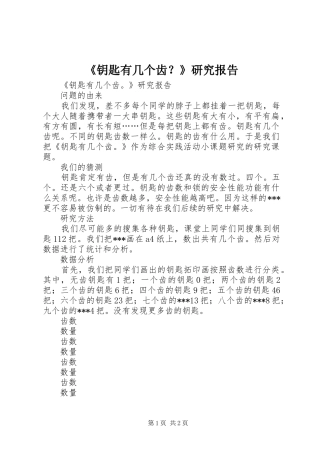 《钥匙有几个齿？》研究报告