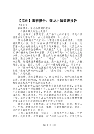 【原创】重磅报告：聚龙小镇调研报告