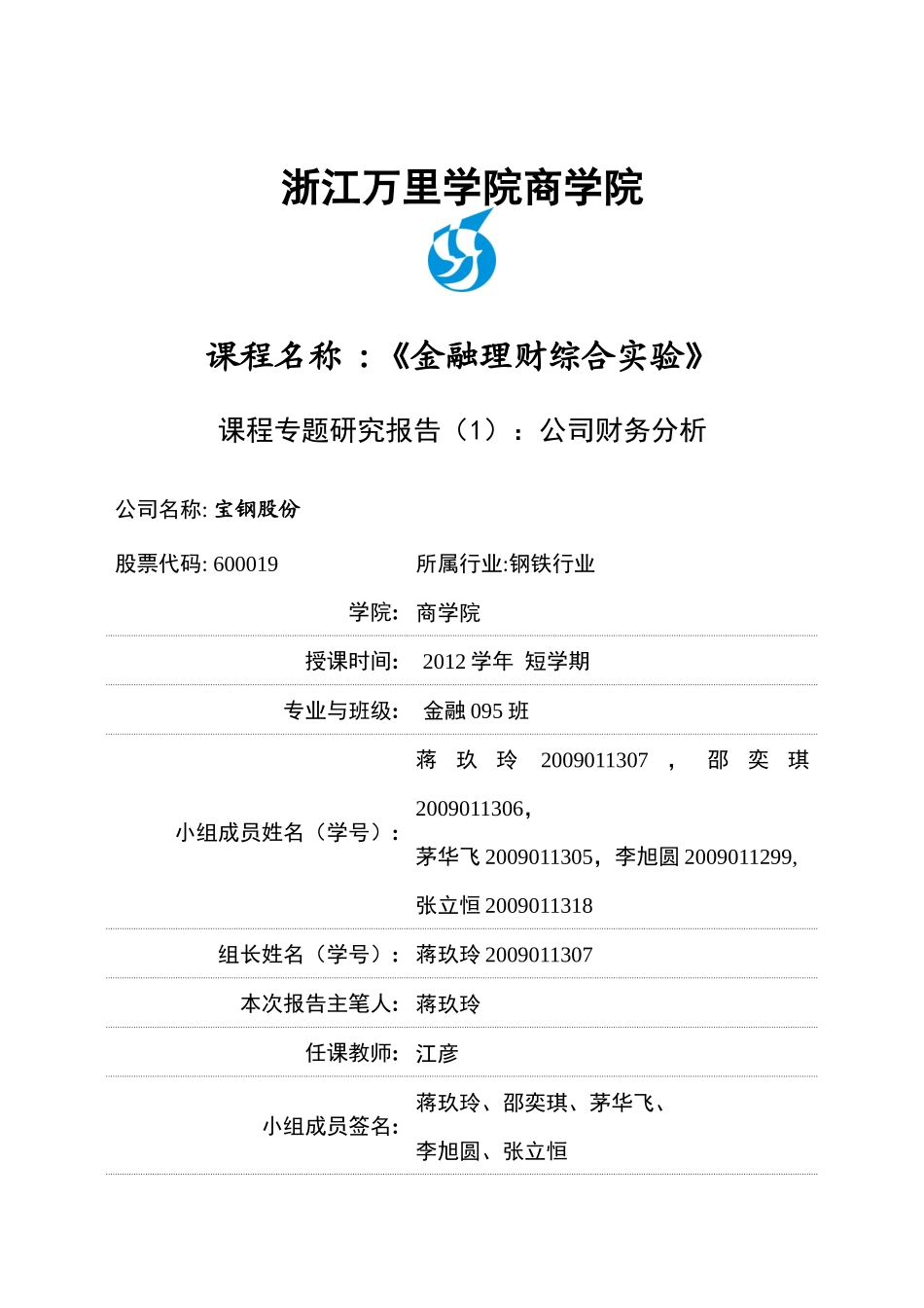 某钢铁股份财务分析报告_第1页